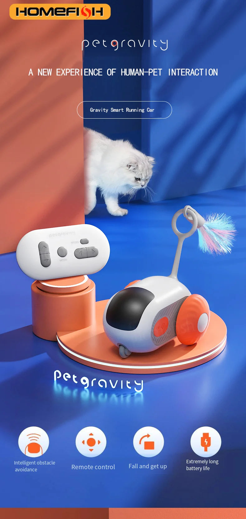 Smart Cat Car 2 Modes Automatic Moving Remote Controlled Car for Cats Dogs Interactive Playing Kitten Training Pet Supplies